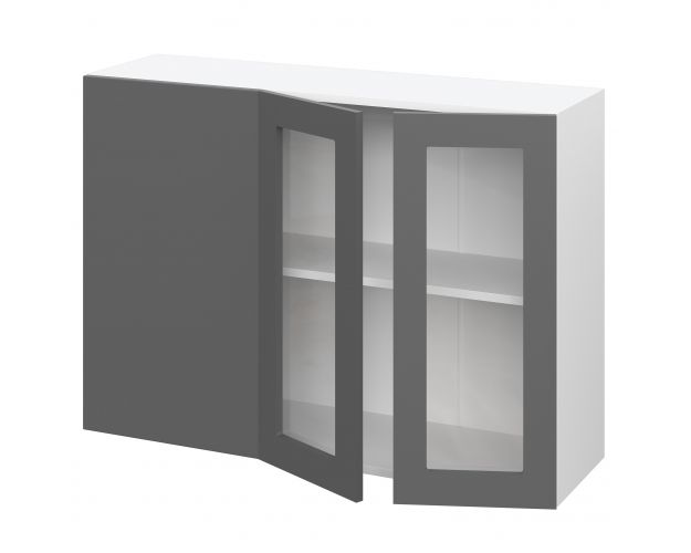 Норд ШВУПС 1000 Шкаф верхний угловой со стеклом (Софт черный/корпус Венге)